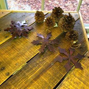 Rustic Christmas distressed metal snowflake tree ornaments